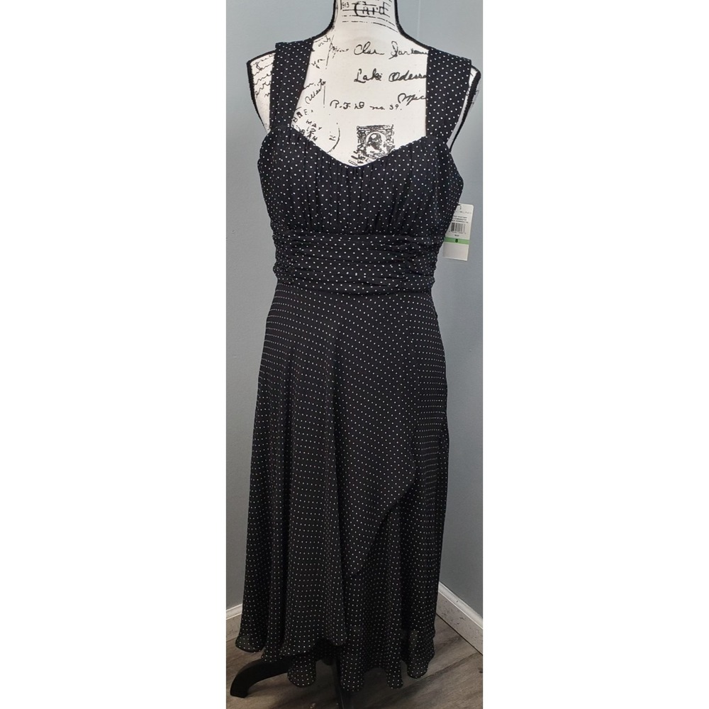 Bandolino Wrap Dress Womens 8 Black White Polka Dot Pleated‎ Empire Waist